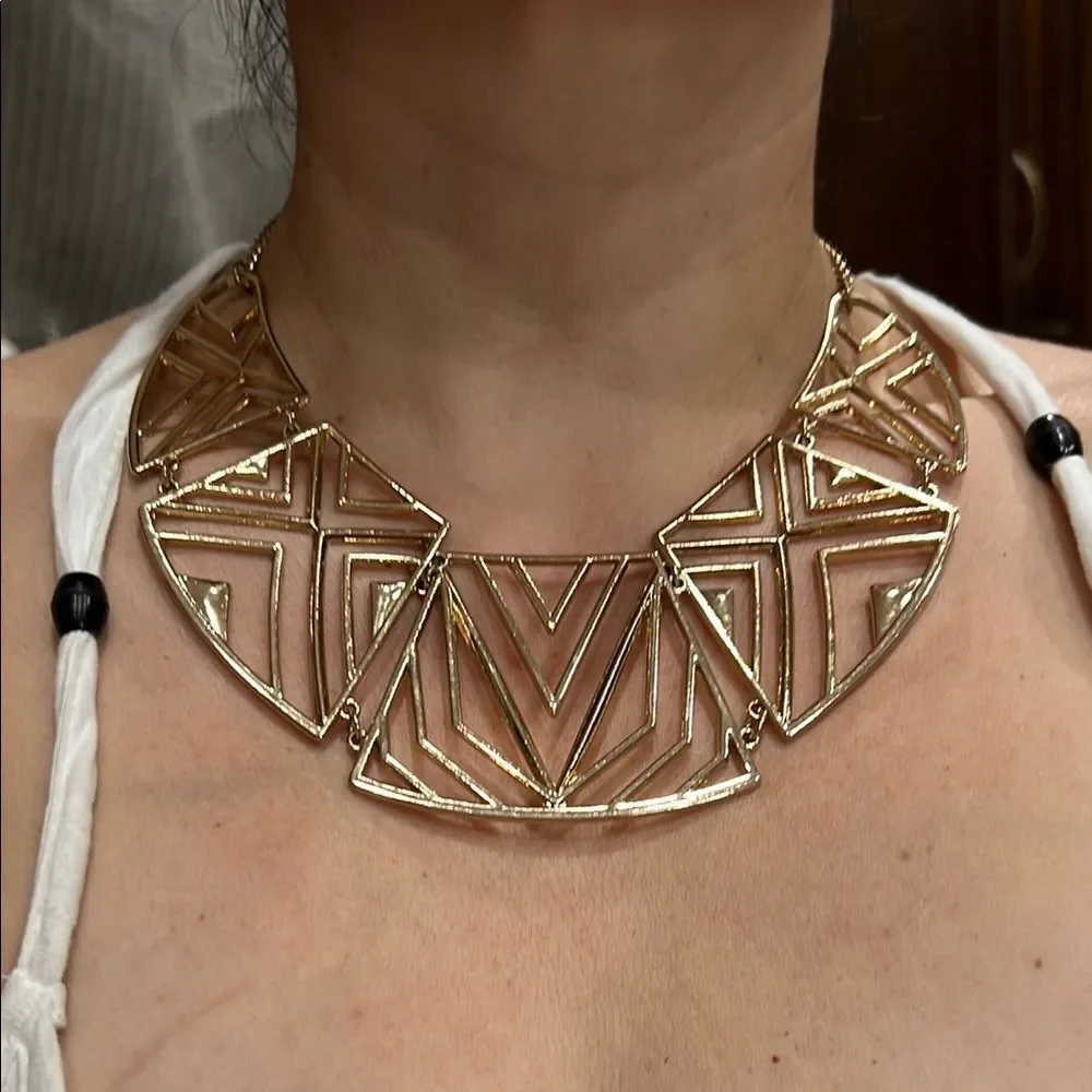 Lustrous Gold Geometric Statement Necklace